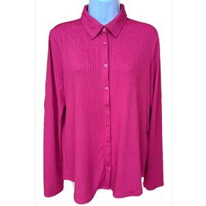 Modern Works Barbie Pink Womens Medium Romantic Feminine Ribbed Button Up Shirt